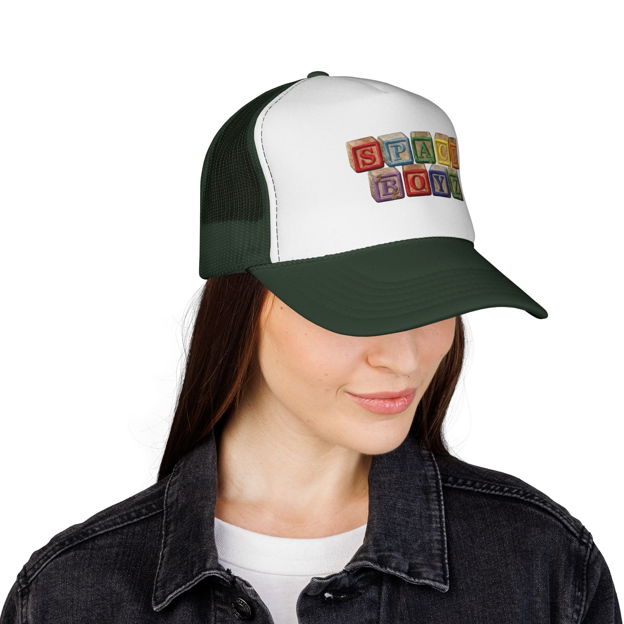 Space Boyz Trucker Hat — Retro Toy Block Logo Cap