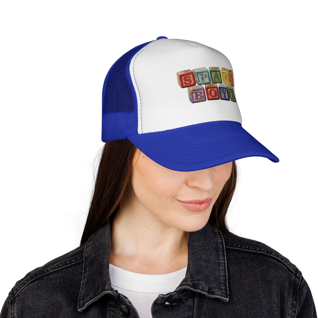Space Boyz Trucker Hat — Retro Toy Block Logo Cap