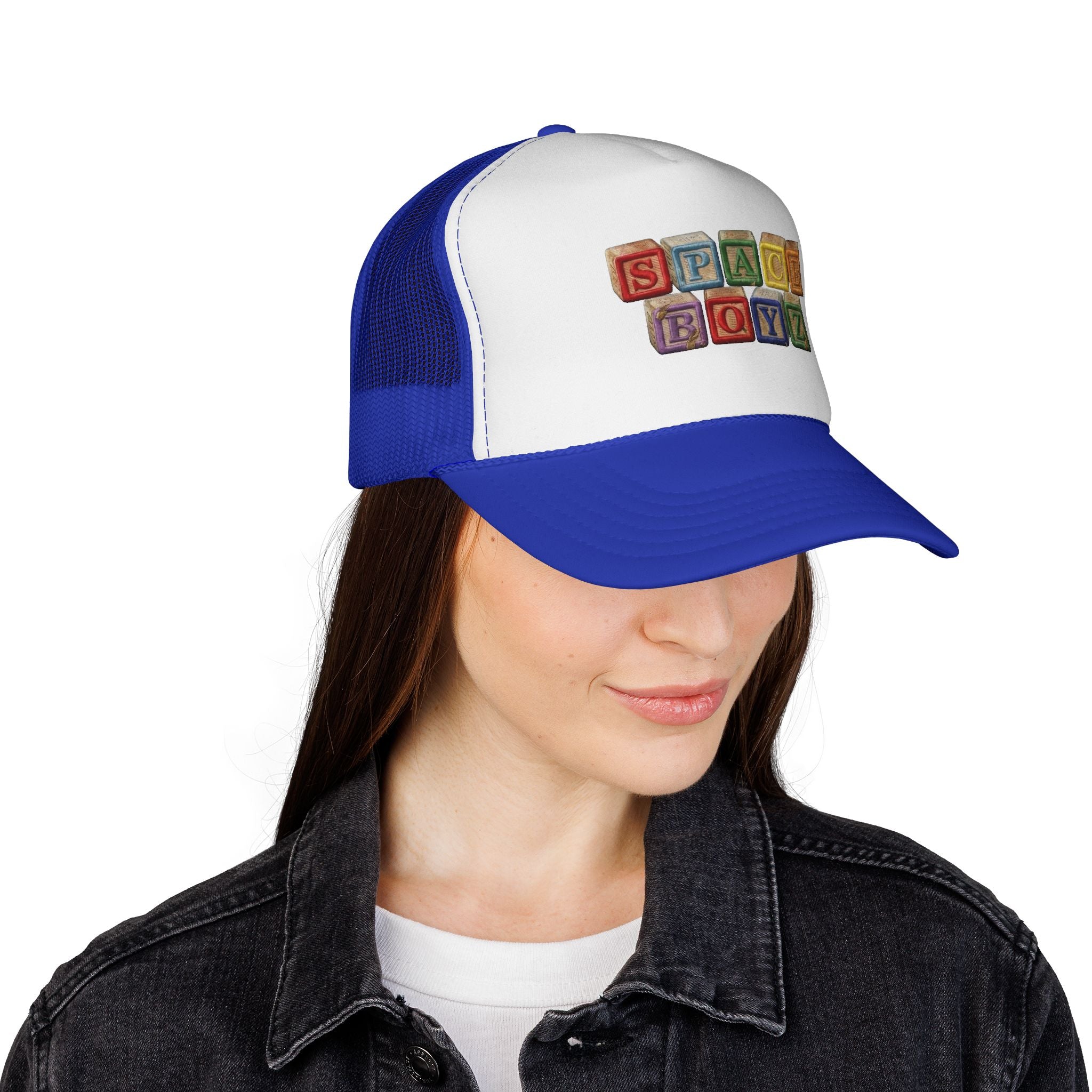 Space Boyz Trucker Hat — Retro Toy Block Logo Cap