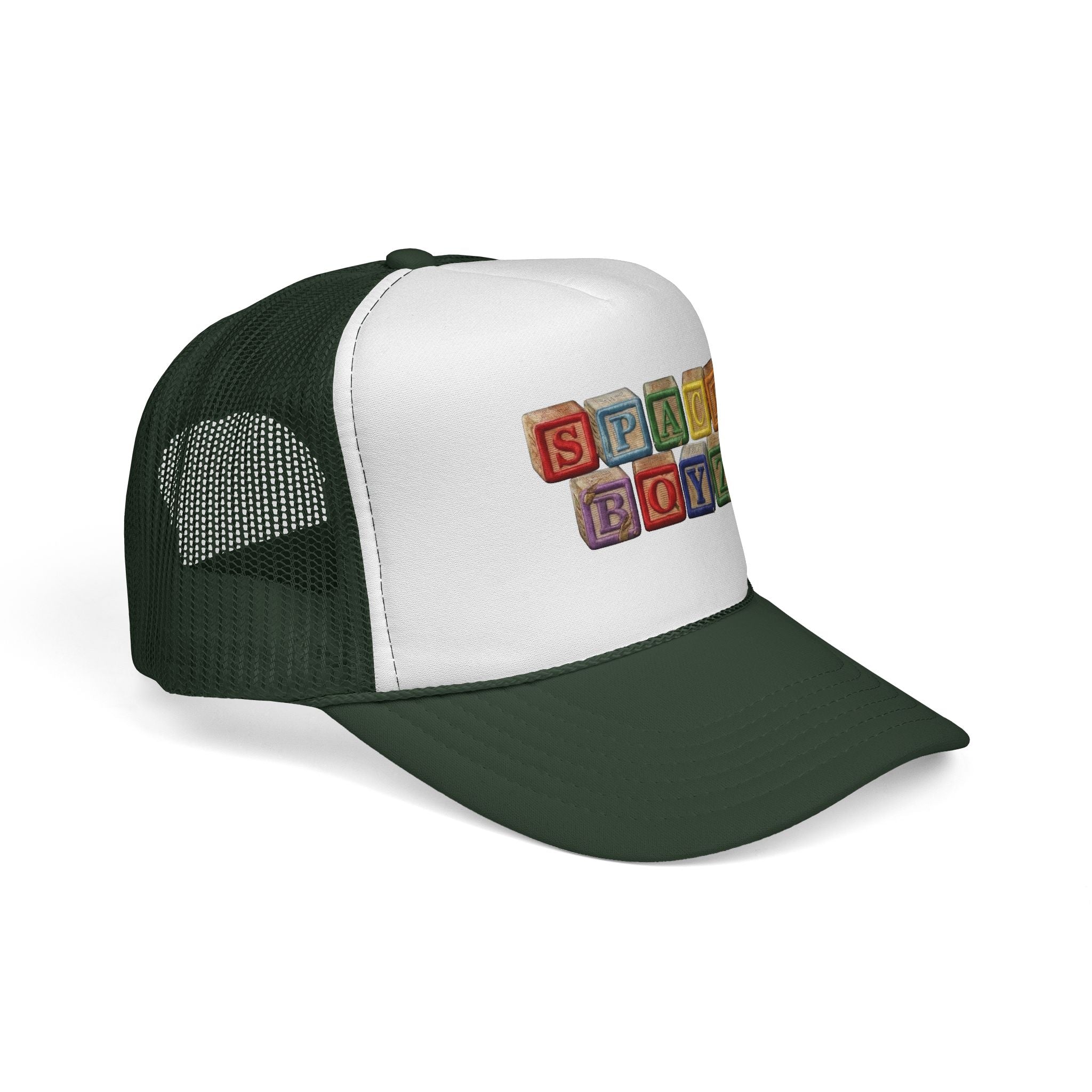 Space Boyz Trucker Hat — Retro Toy Block Logo Cap