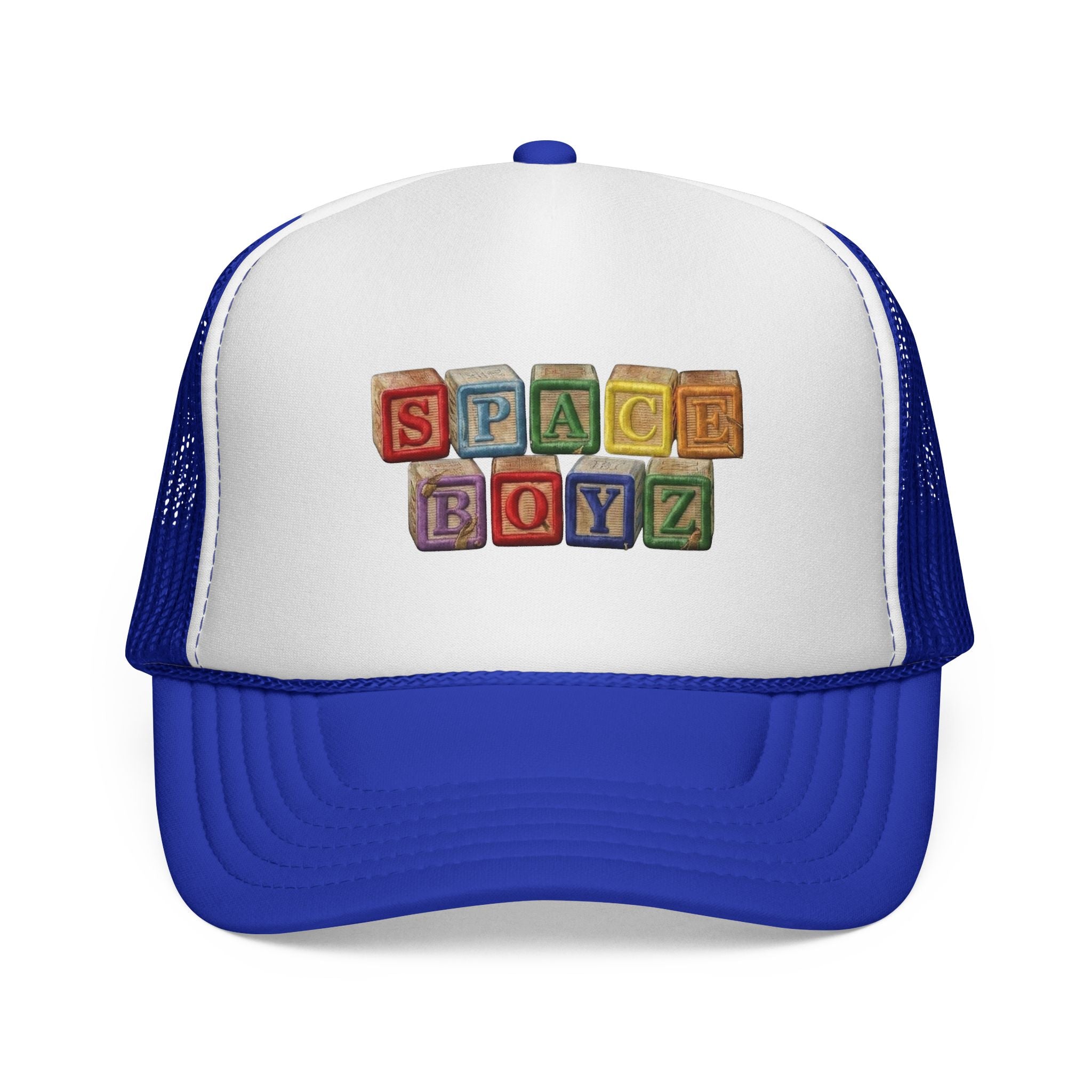 Space Boyz Trucker Hat — Retro Toy Block Logo Cap