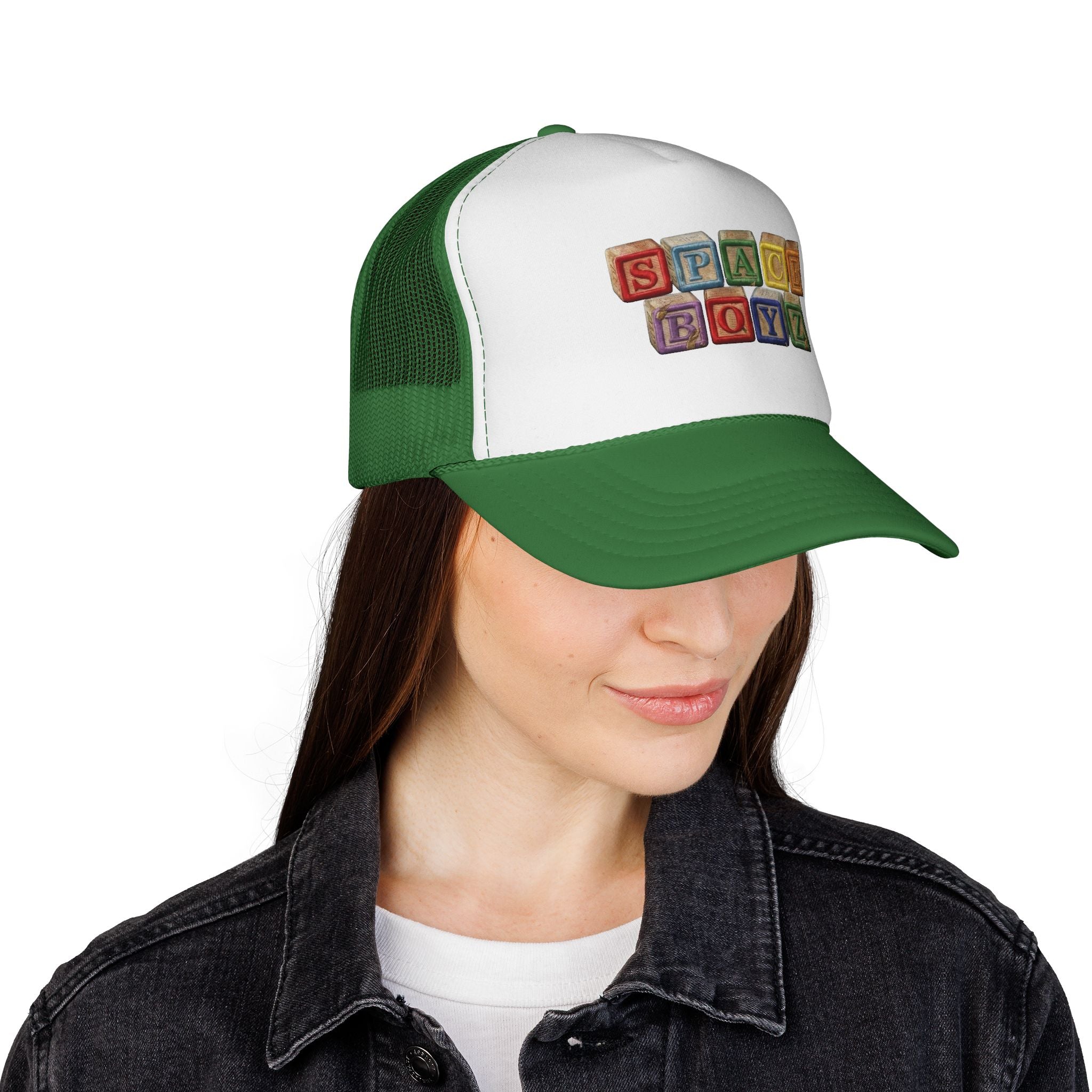Space Boyz Trucker Hat — Retro Toy Block Logo Cap