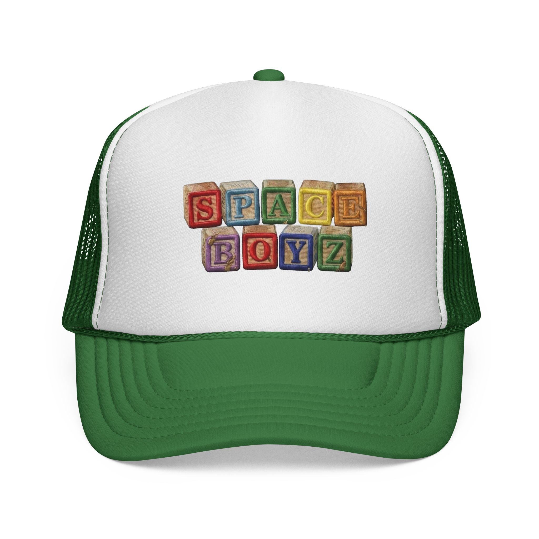 Space Boyz Trucker Hat — Retro Toy Block Logo Cap