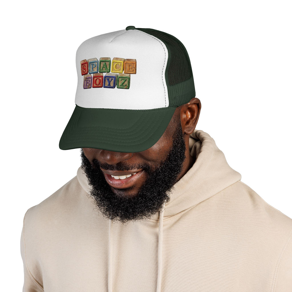 Space Boyz Trucker Hat — Retro Toy Block Logo Cap