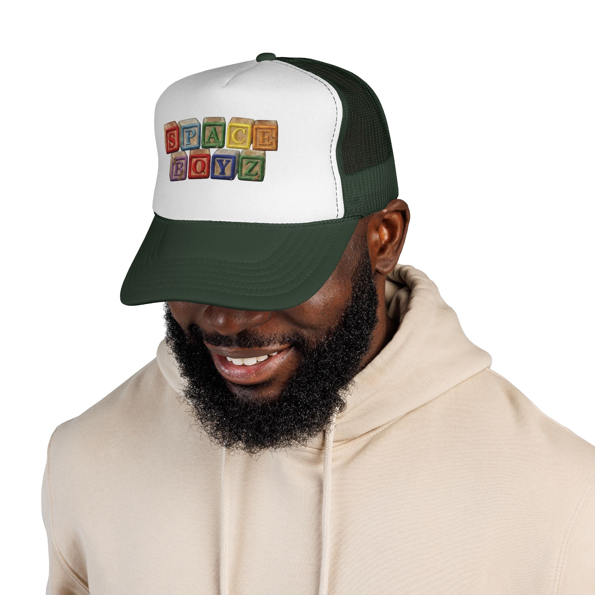 Space Boyz Trucker Hat — Retro Toy Block Logo Cap