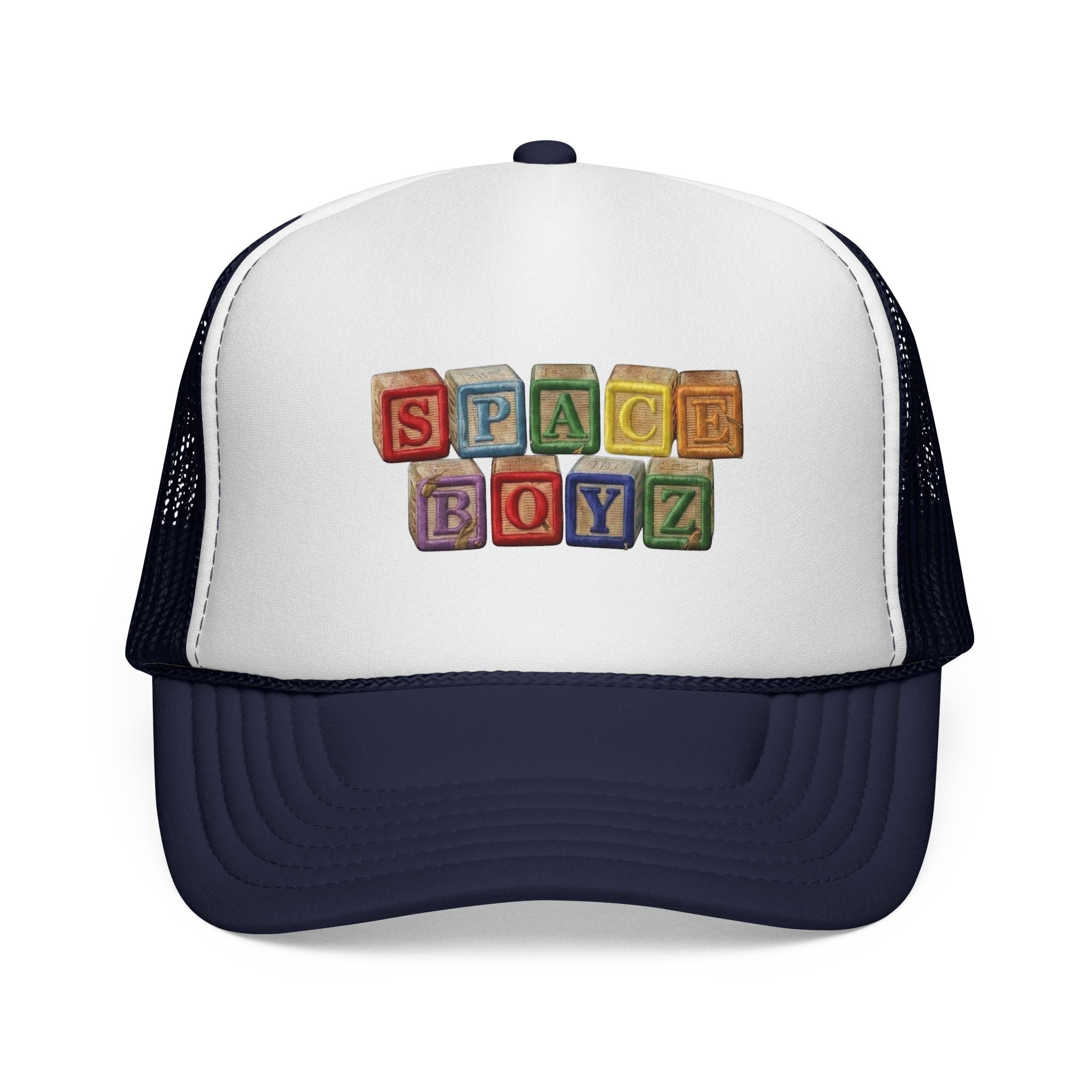 Space Boyz Trucker Hat — Retro Toy Block Logo Cap