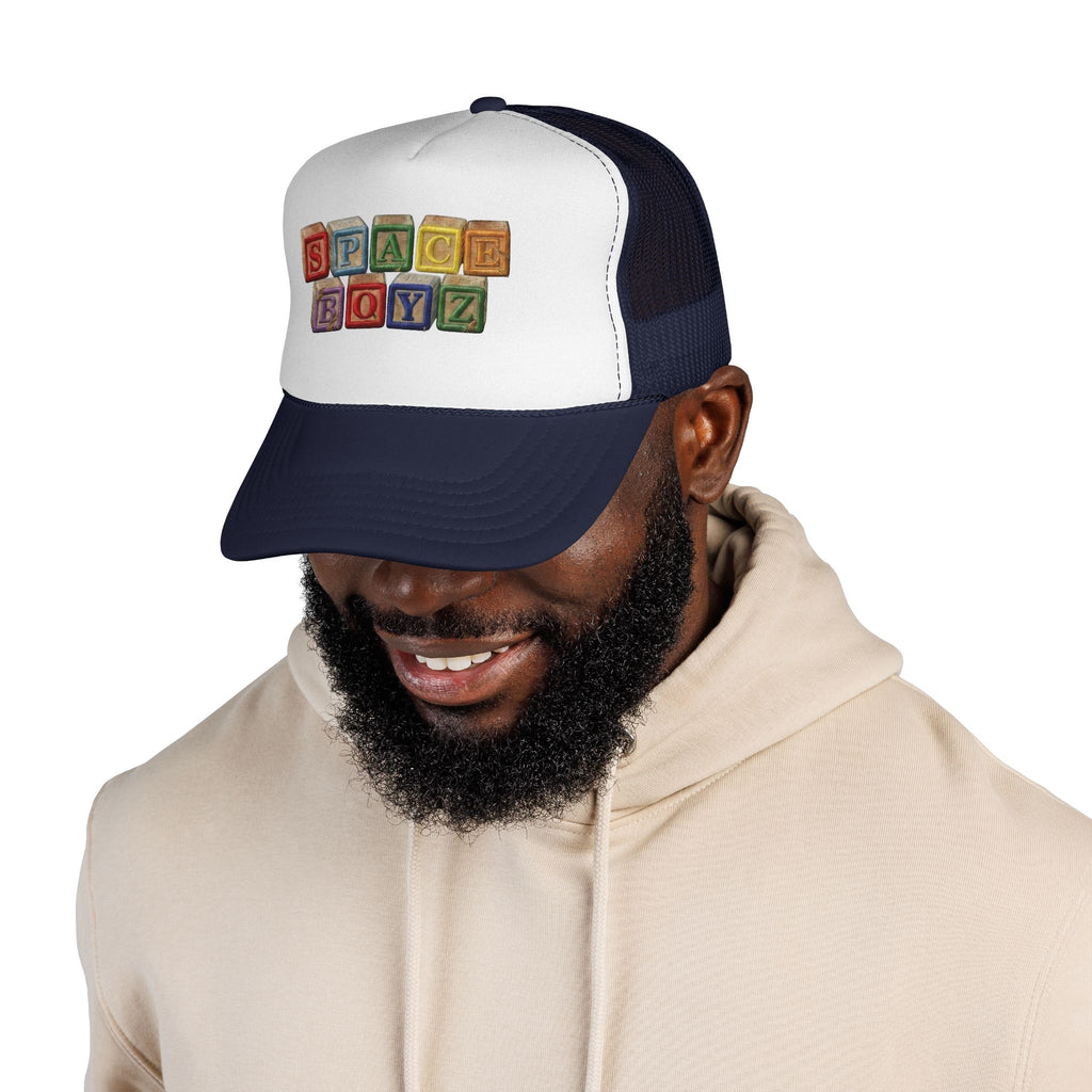 Space Boyz Trucker Hat — Retro Toy Block Logo Cap