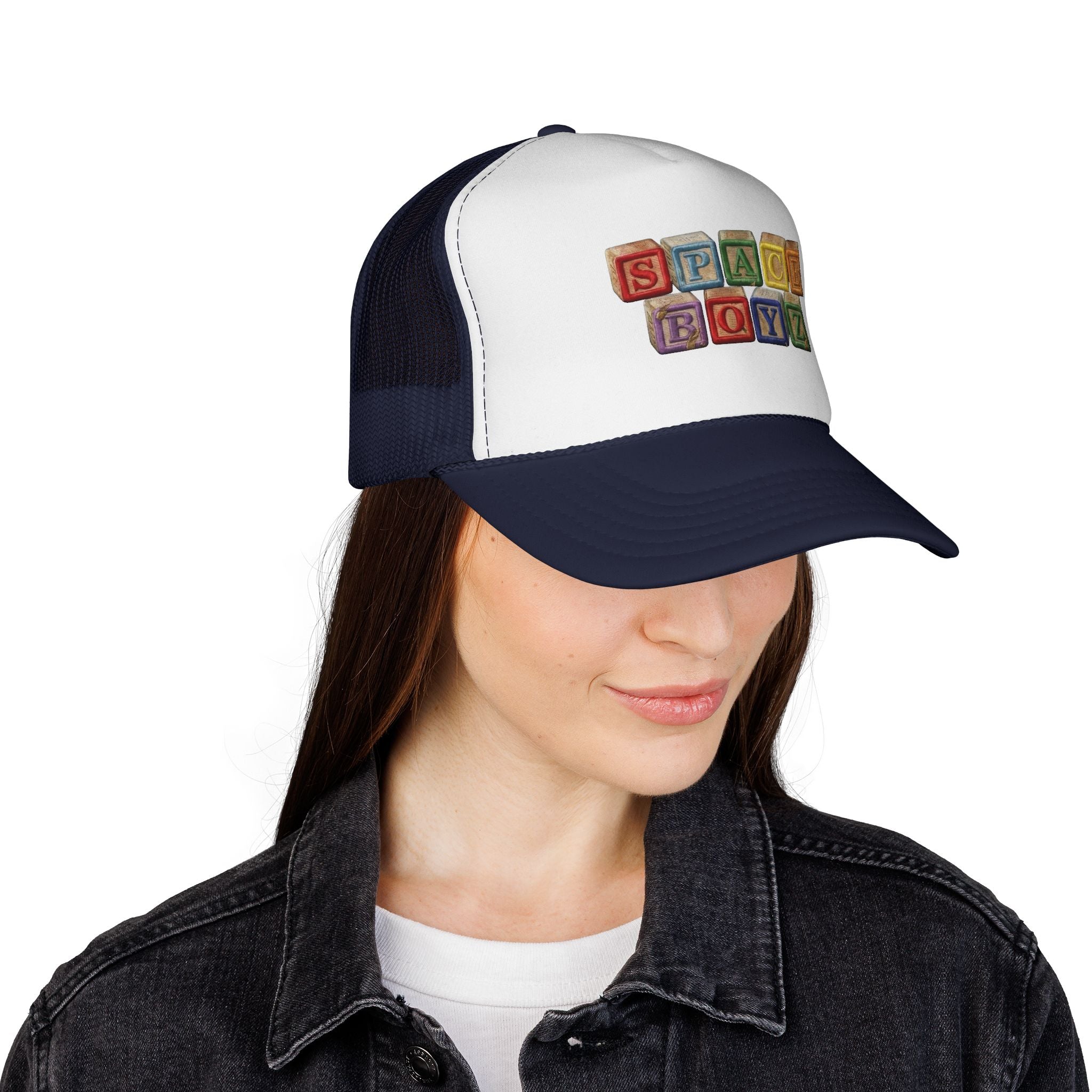 Space Boyz Trucker Hat — Retro Toy Block Logo Cap