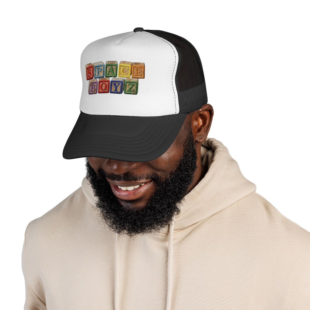 Space Boyz Trucker Hat — Retro Toy Block Logo Cap