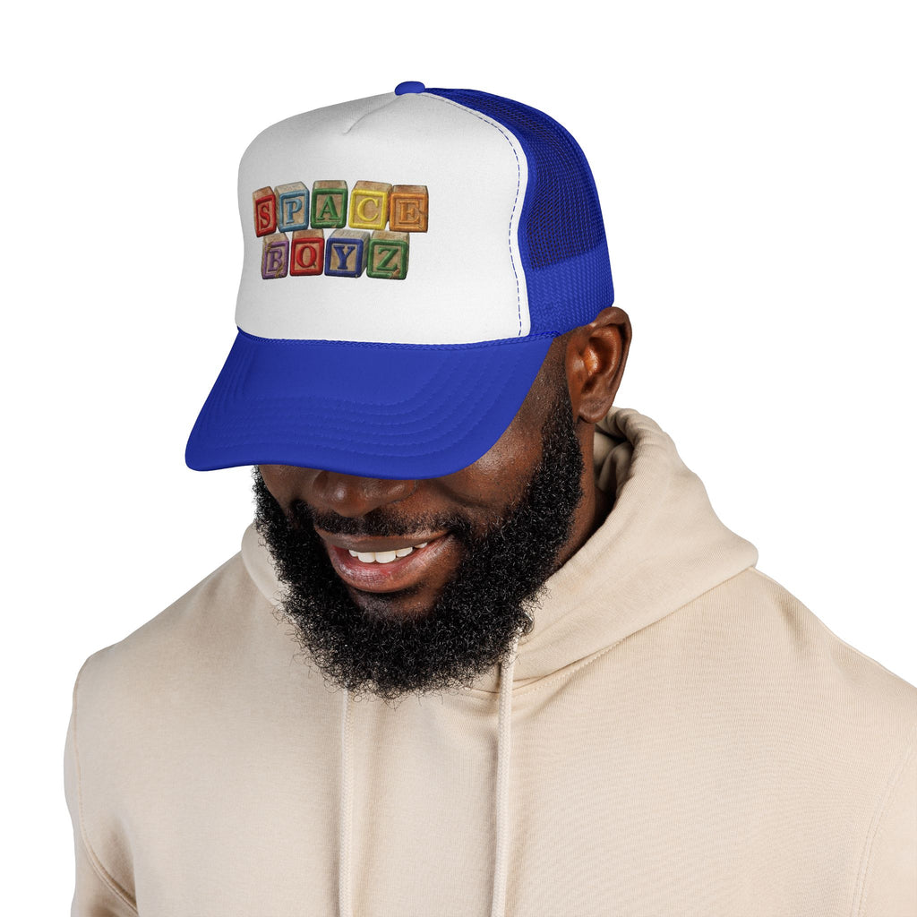Space Boyz Trucker Hat — Retro Toy Block Logo Cap