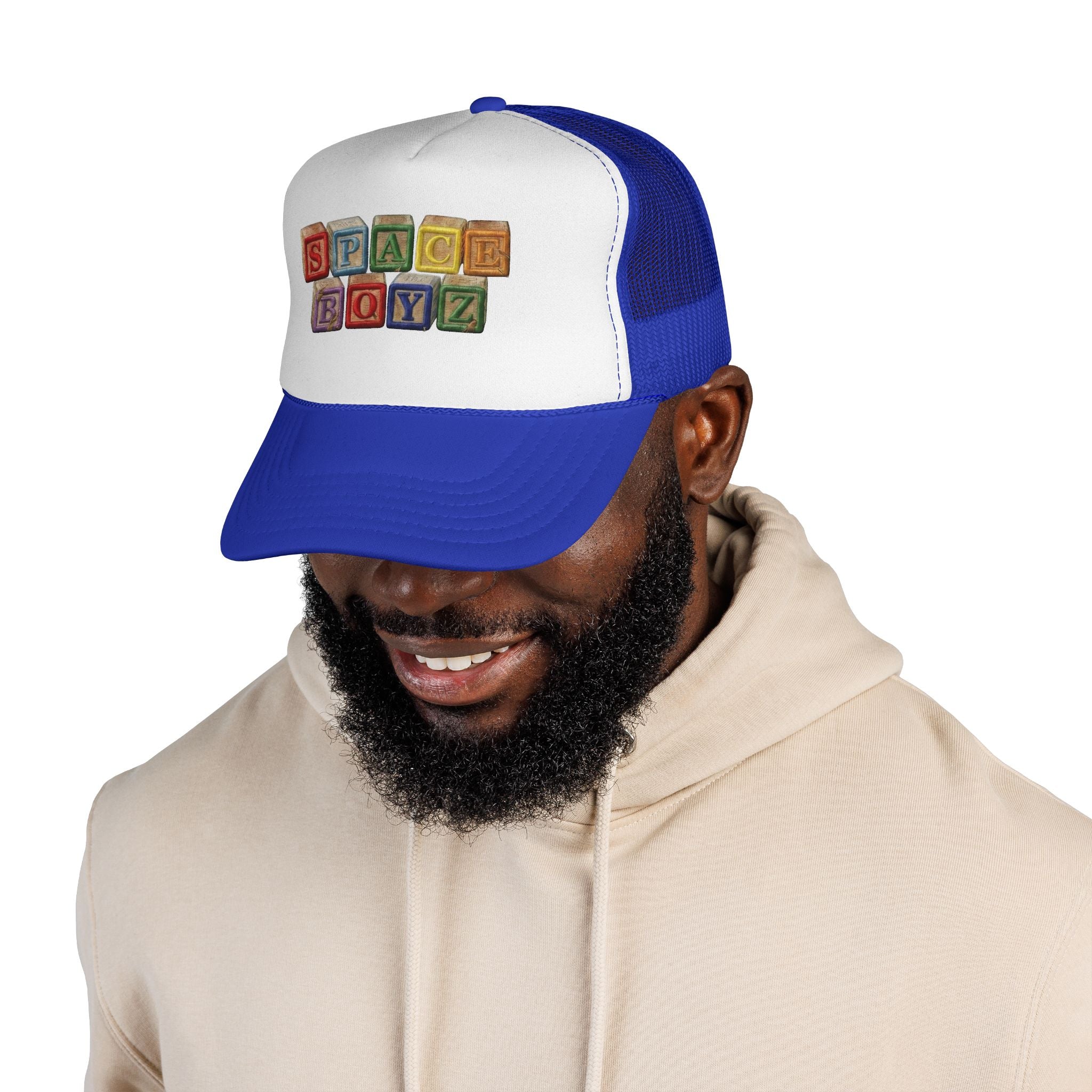 Space Boyz Trucker Hat — Retro Toy Block Logo Cap