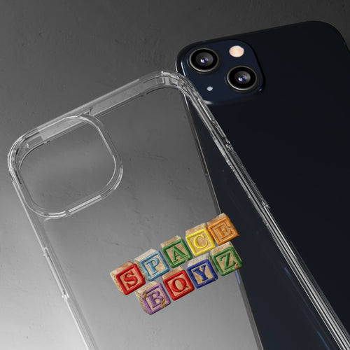 Clear Phone Case — "SPACE BOYZ" Vintage Toy Block Design