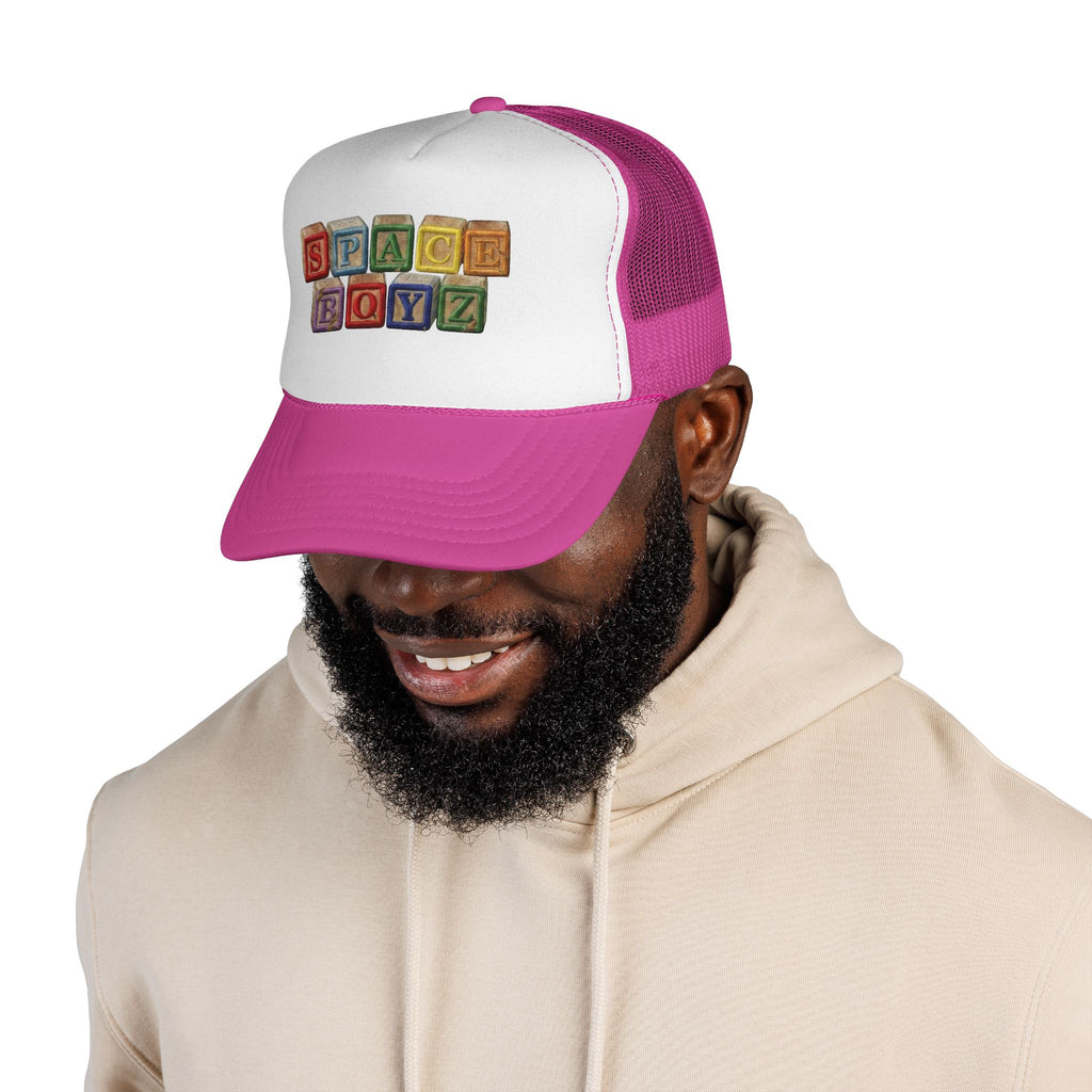 Space Boyz Trucker Hat — Retro Toy Block Logo Cap