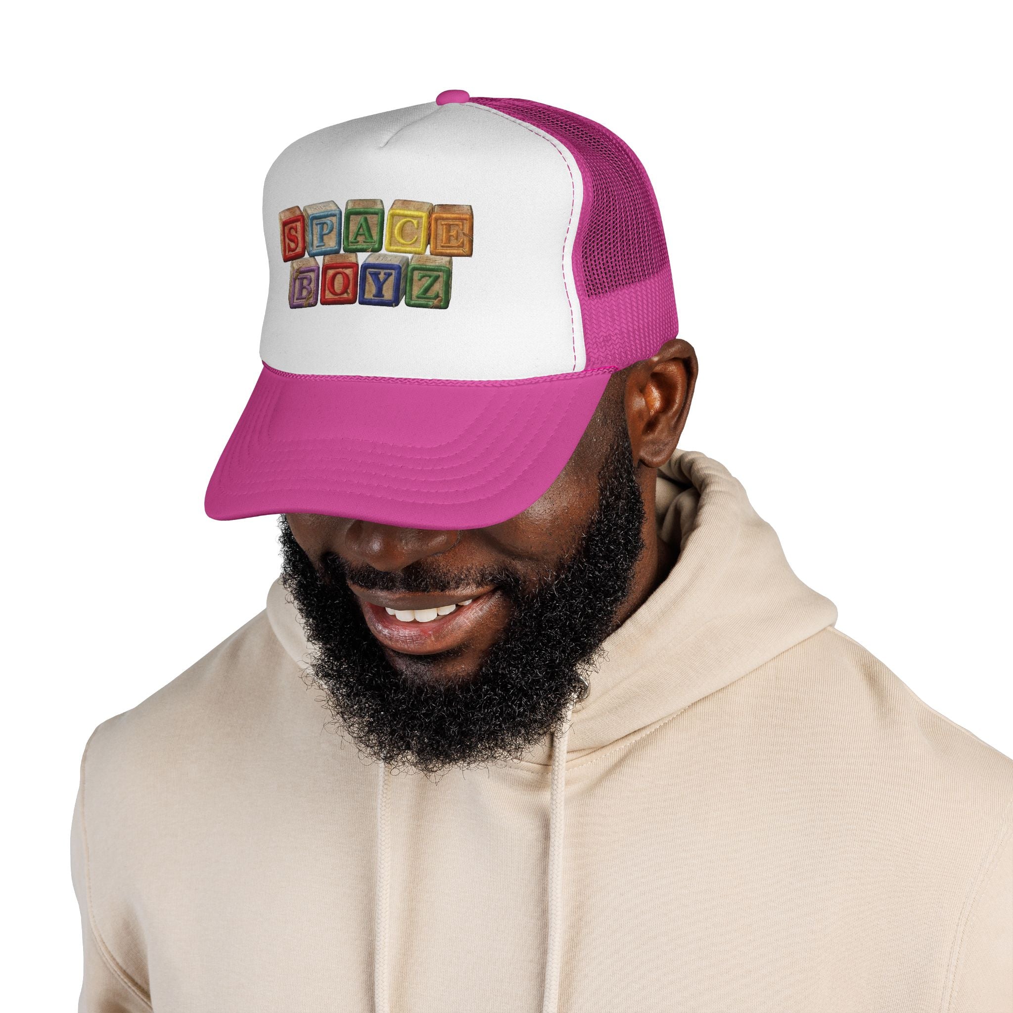 Space Boyz Trucker Hat — Retro Toy Block Logo Cap