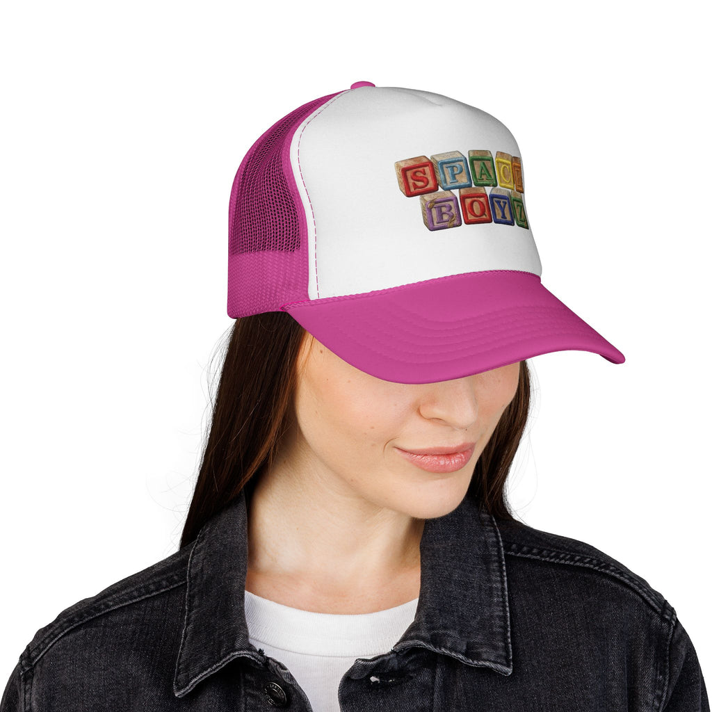 Space Boyz Trucker Hat — Retro Toy Block Logo Cap