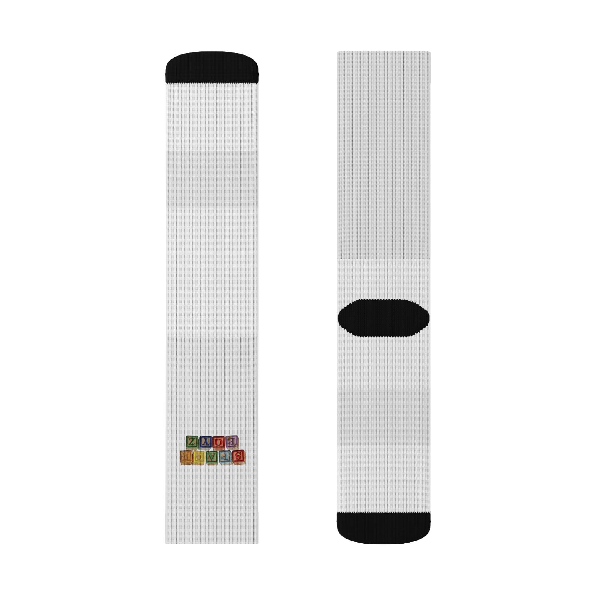 Minimal Multicolor Block Sublimation Socks — White Athletic Crew Socks with Small Color Squares