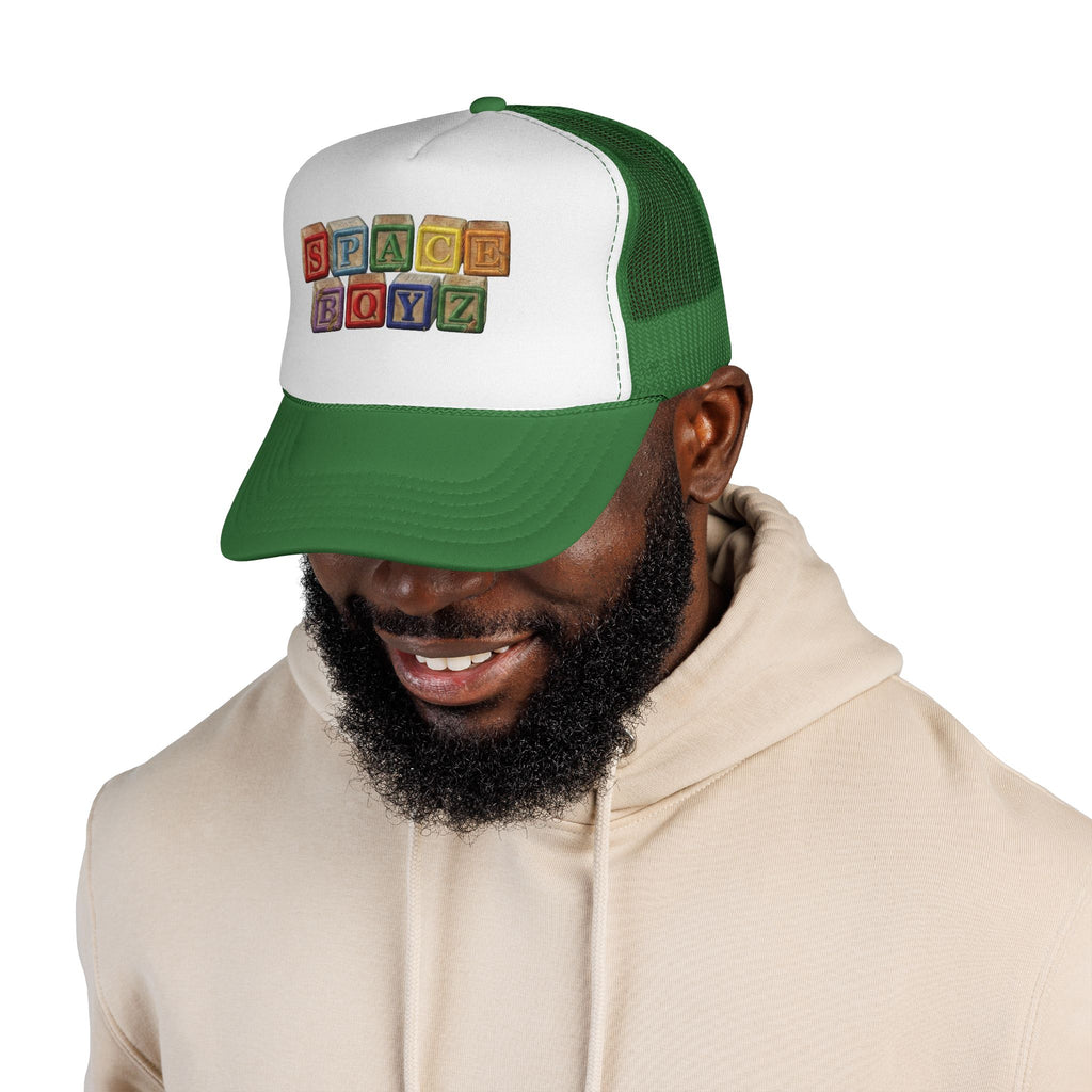 Space Boyz Trucker Hat — Retro Toy Block Logo Cap
