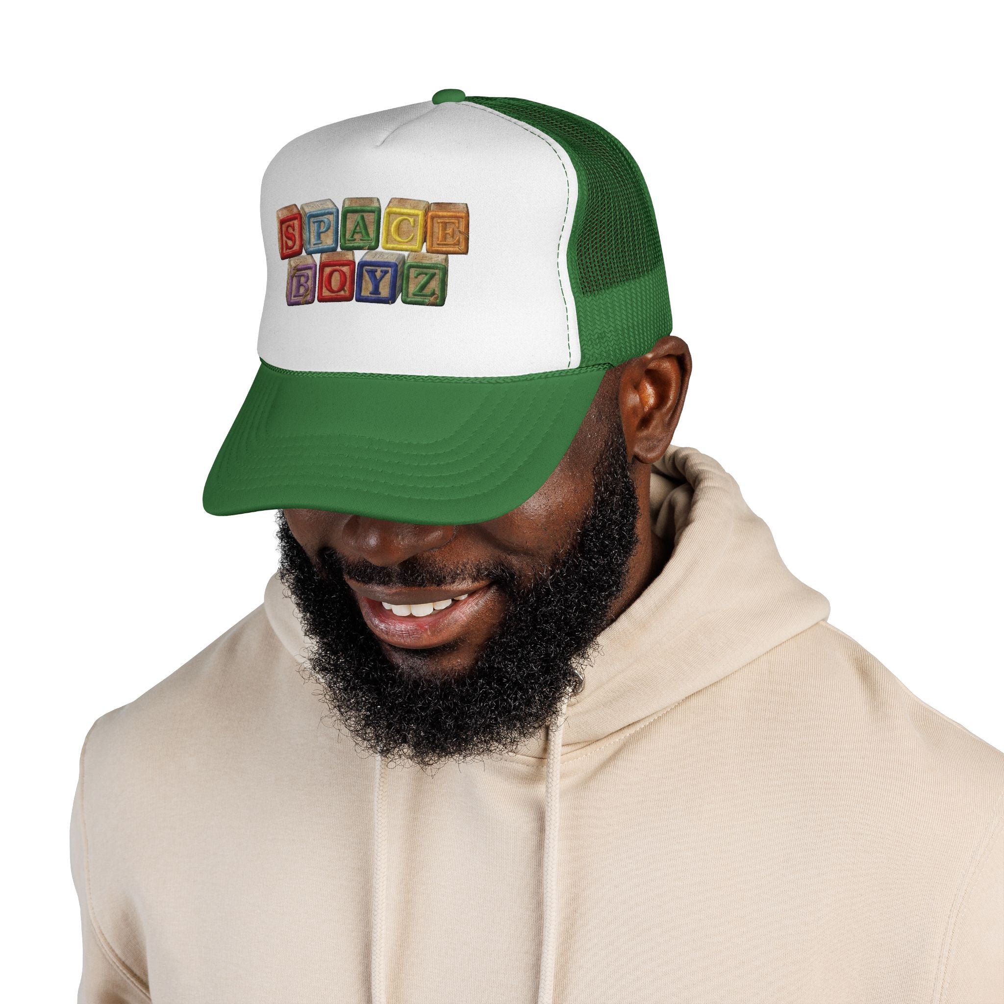 Space Boyz Trucker Hat — Retro Toy Block Logo Cap