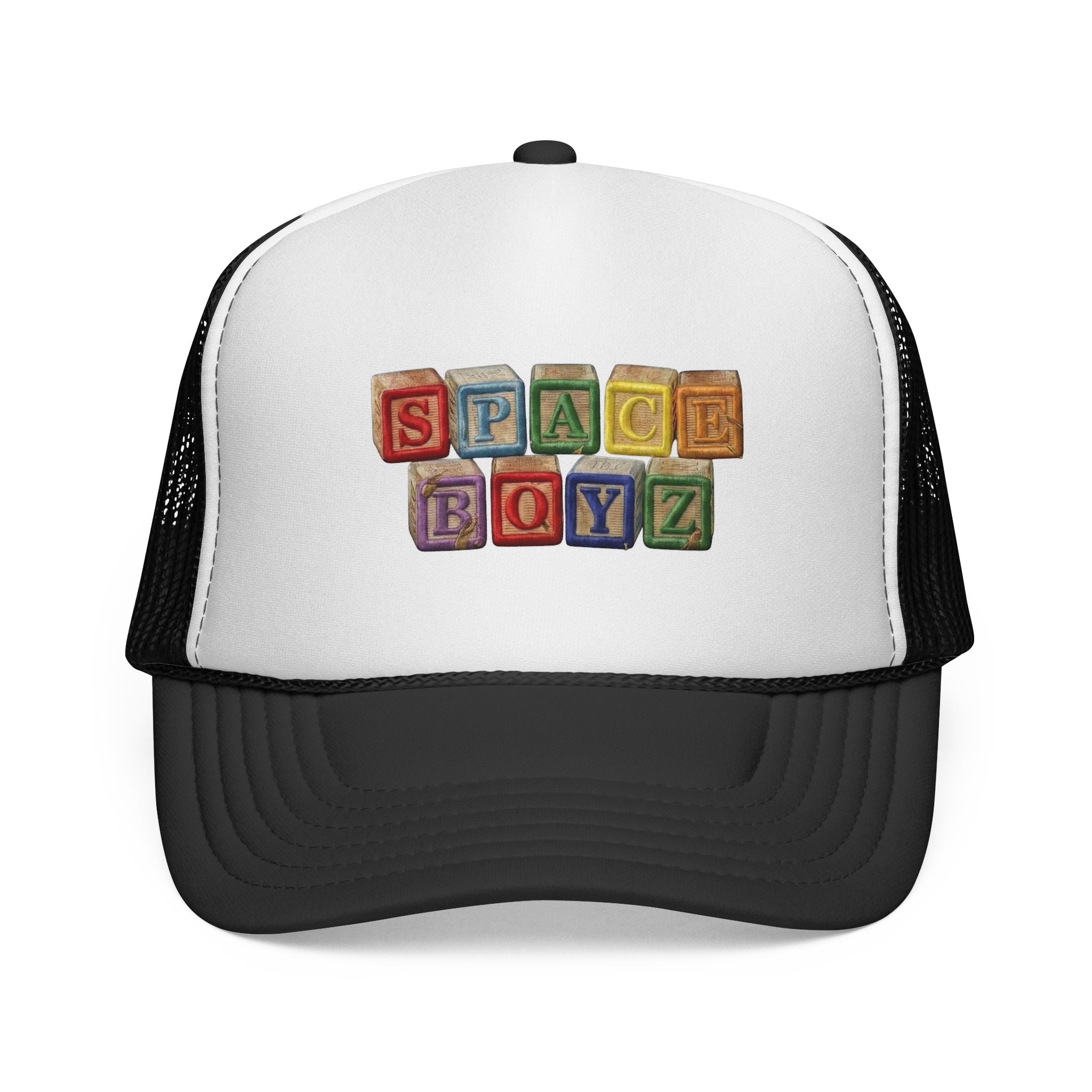 Space Boyz Trucker Hat — Retro Toy Block Logo Cap
