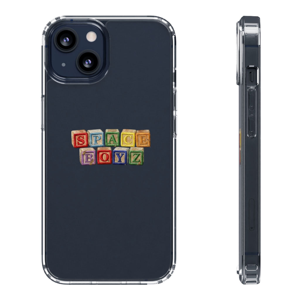 Clear Phone Case — "SPACE BOYZ" Vintage Toy Block Design